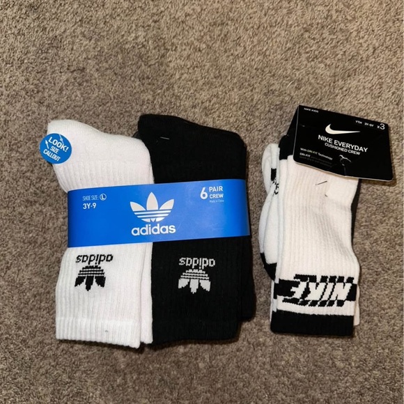 Adidas and Nike Boy’s Black and White Crew Socks - 8 Pairs - Picture 1 of 2